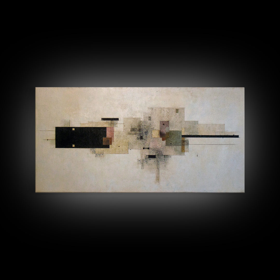 Calm Rectangle Composition Framed Canvas Print, Minimalist Art, Boho, Living Room Decor, Oil Painting, Minimal, MIN-2x1-92