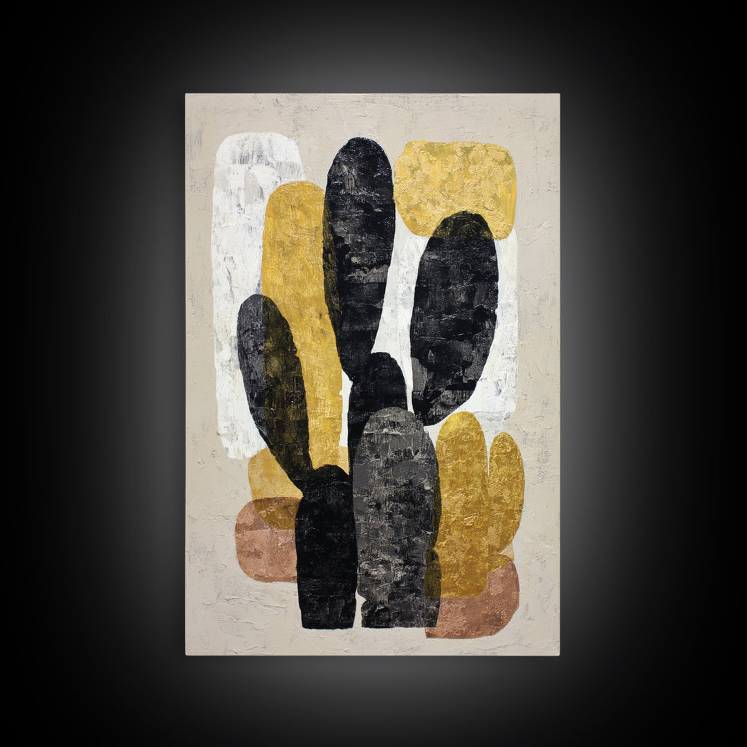 Black and White Cactus Silhouette Framed Canvas Print, Minimalist Art, Minimalist, Living Room Decor, Fine Art, Minimal, MIN-2x3-100