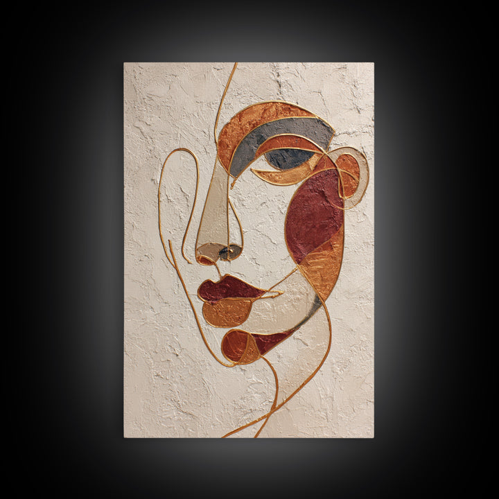 Single Continuous Line Female Face Framed Canvas Print, Minimalist Art, Digital Wall Art, Living Room Decor, Fine Art, Minimal, MIN-2x3-13