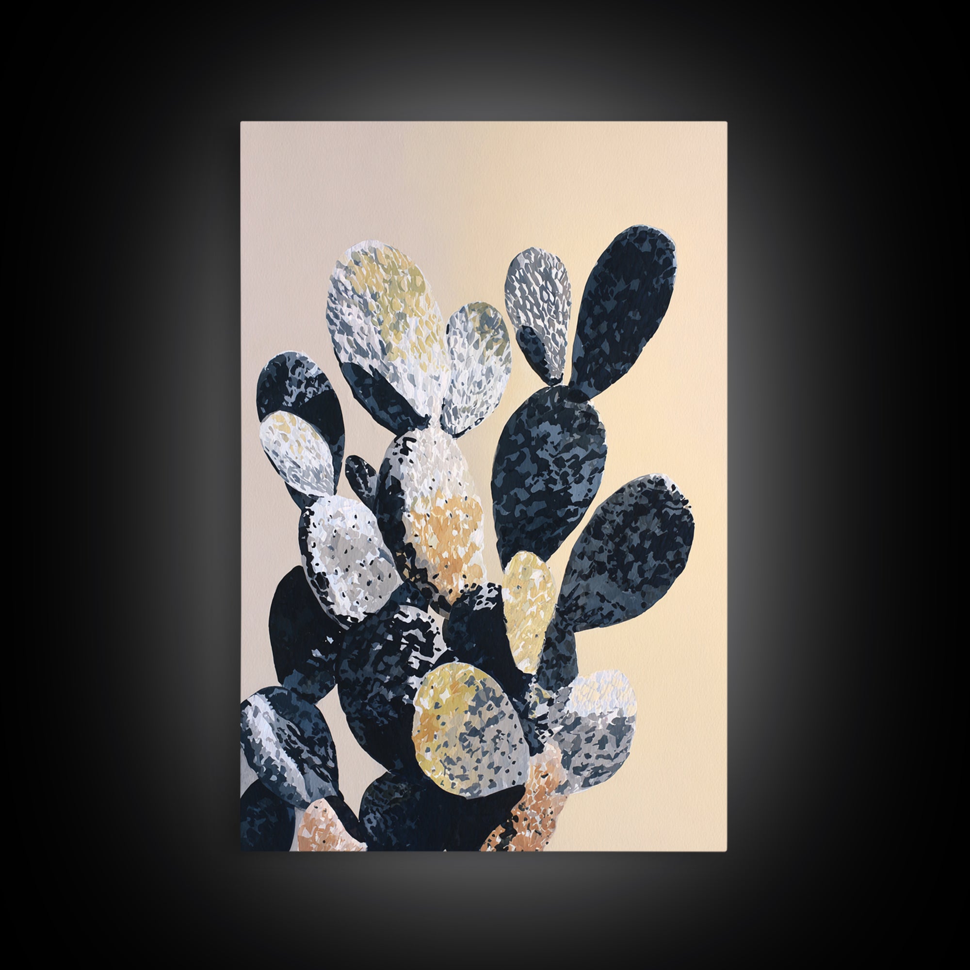 Black and White Cactus Silhouette Framed Canvas Print, Minimalist Art, Contemporary Art, Living Room Decor, Fine Art, Minimal, MIN-2x3-4