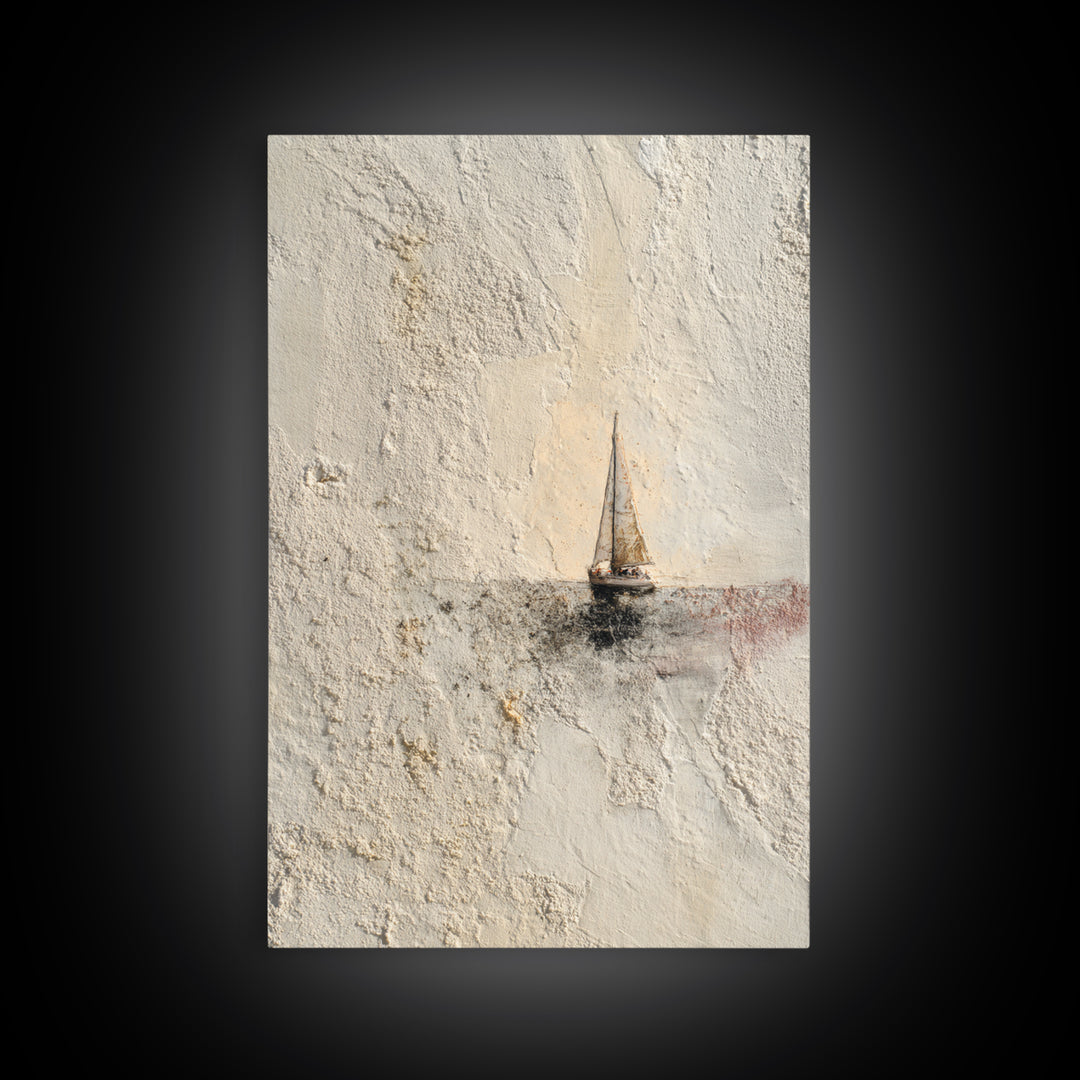Tiny Sailboat under Open Sky Framed Canvas Print, Minimalist Art, Poster, Living Room Decor, Fine Art, Minimal, Boho, MIN-2x3-46