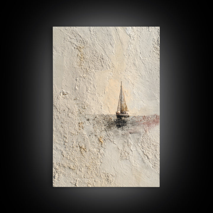 Tiny Sailboat under Open Sky Framed Canvas Print, Minimalist Art, Poster, Living Room Decor, Fine Art, Minimal, Boho, MIN-2x3-46