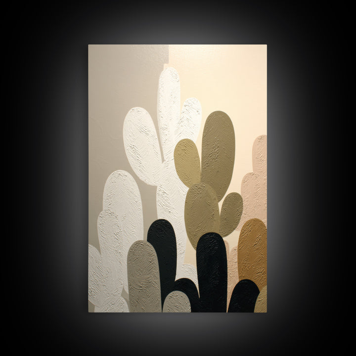 Black and White Cactus Silhouette Framed Canvas Print, Minimalist Art, Poster, Living Room Decor, Fine Art, Minimal, Boho, MIN-2x3-52