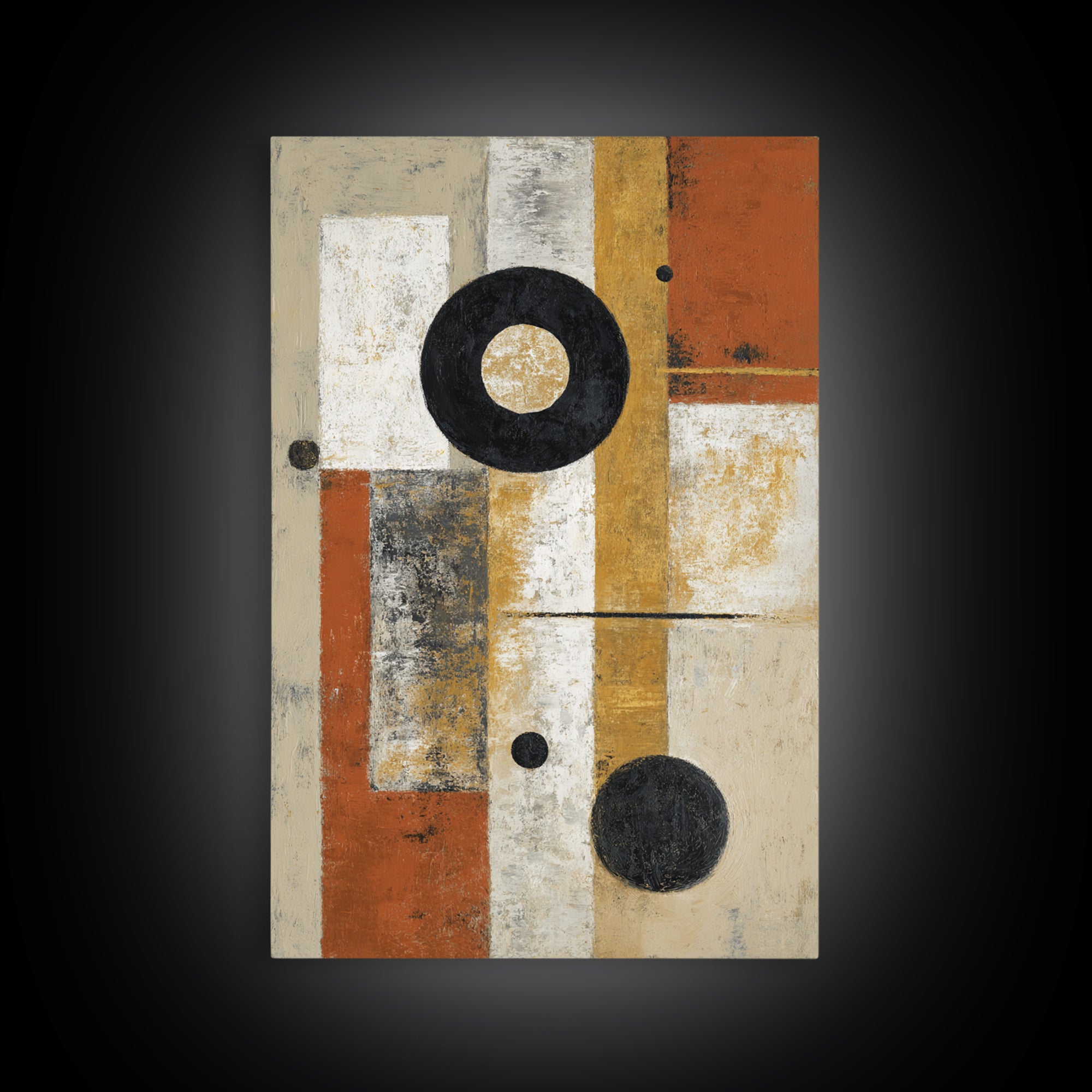 Single Black Circle on Warm Ivory Ground Canvas Print, Minimalist Art, Abstract Wall Art, Living Room Decor, Oil Painting, MIN-2x3-57