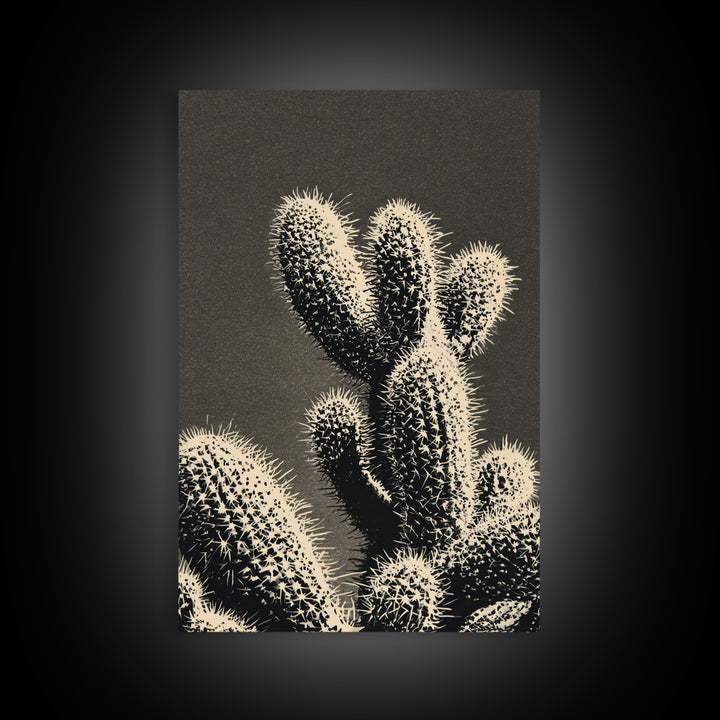 Black and White Cactus Silhouette Framed Canvas Print, Minimalist Art, Japanese Wall Art, Living Room Decor, Fine Art, Minimal, MIN-2x3-76