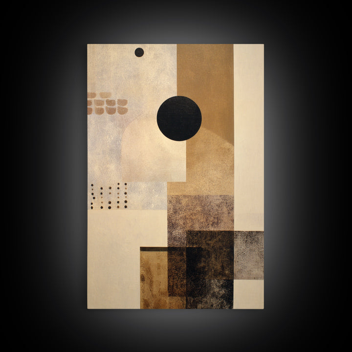 Single Black Circle on Warm Ivory Ground Canvas Print, Minimalist Art, Abstract Wall Art, Living Room Decor, Oil Painting, MIN-2x3-81