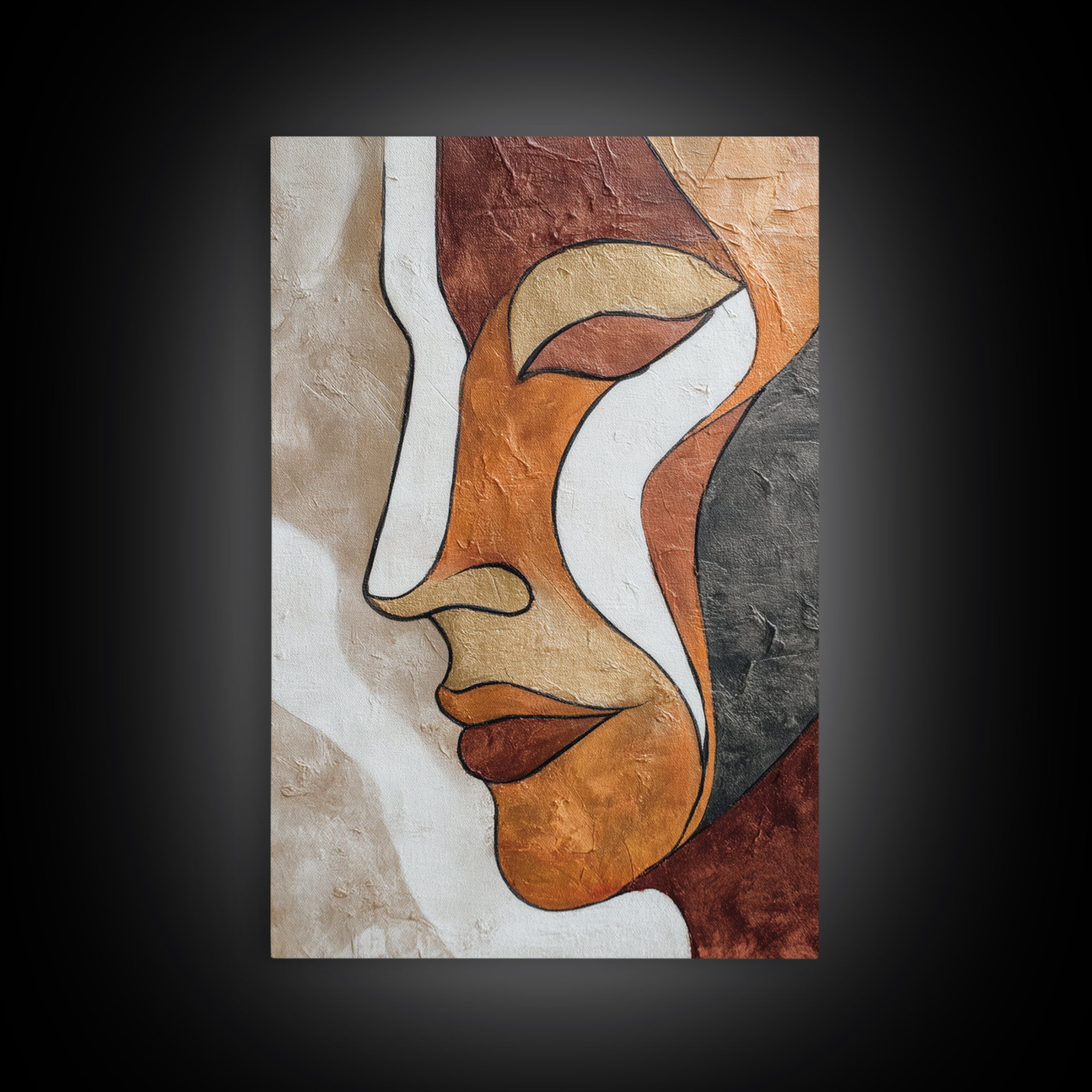 Single Continuous Line Female Face Framed Canvas Print, Minimalist Art, Boho Wall Art, Living Room Decor, Fine Art, Minimal, MIN-2x3-85