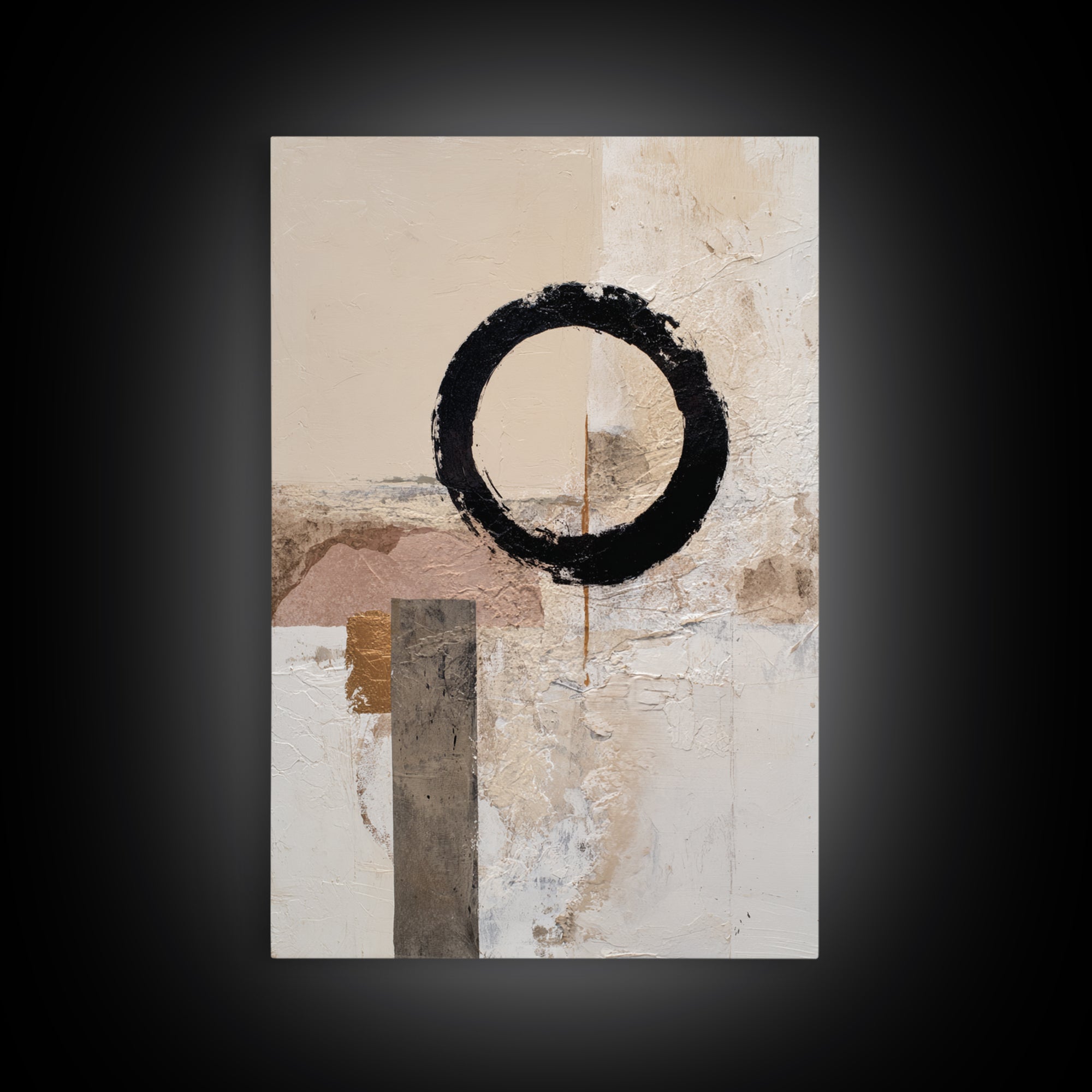 Single Black Circle on Warm Ivory Ground Canvas Print, Minimalist Art, Printables, Living Room Decor, Fine Art, Minimal, MIN-2x3-9