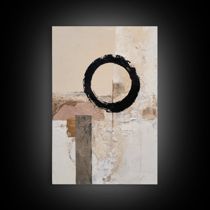 Single Black Circle on Warm Ivory Ground Canvas Print, Minimalist Art, Printables, Living Room Decor, Fine Art, Minimal, MIN-2x3-9
