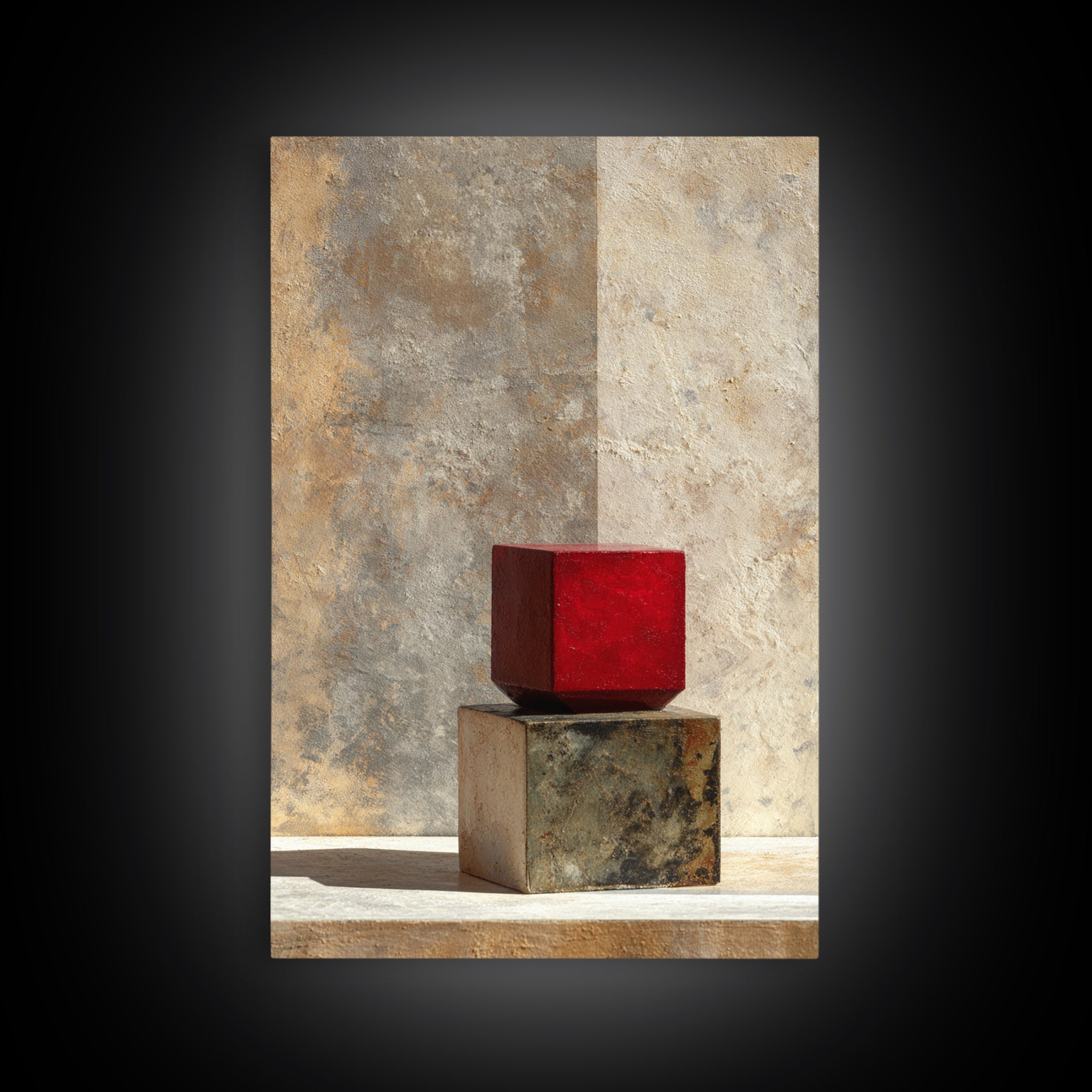 One Red Square Balanced Framed Canvas Print, Minimalist Art, Large Wall Art, Living Room Decor, Minimal, Japanese Wall Art, MIN-2x3-90