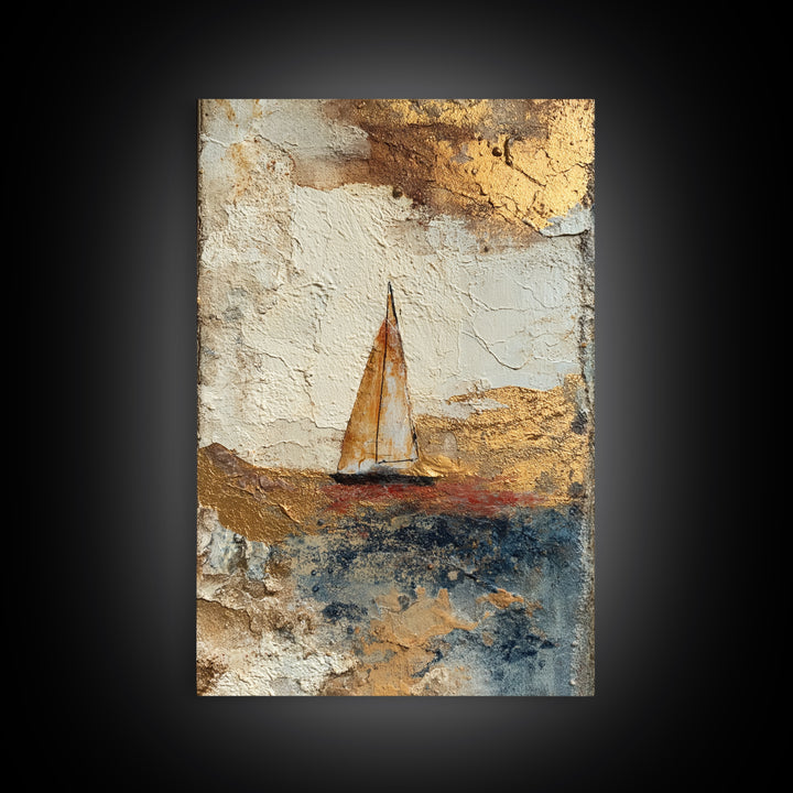 Tiny Sailboat under Open Sky Framed Canvas Print, Minimalist Art, Movie Poster, Living Room Decor, Fine Art, Minimal, MIN-2x3-94
