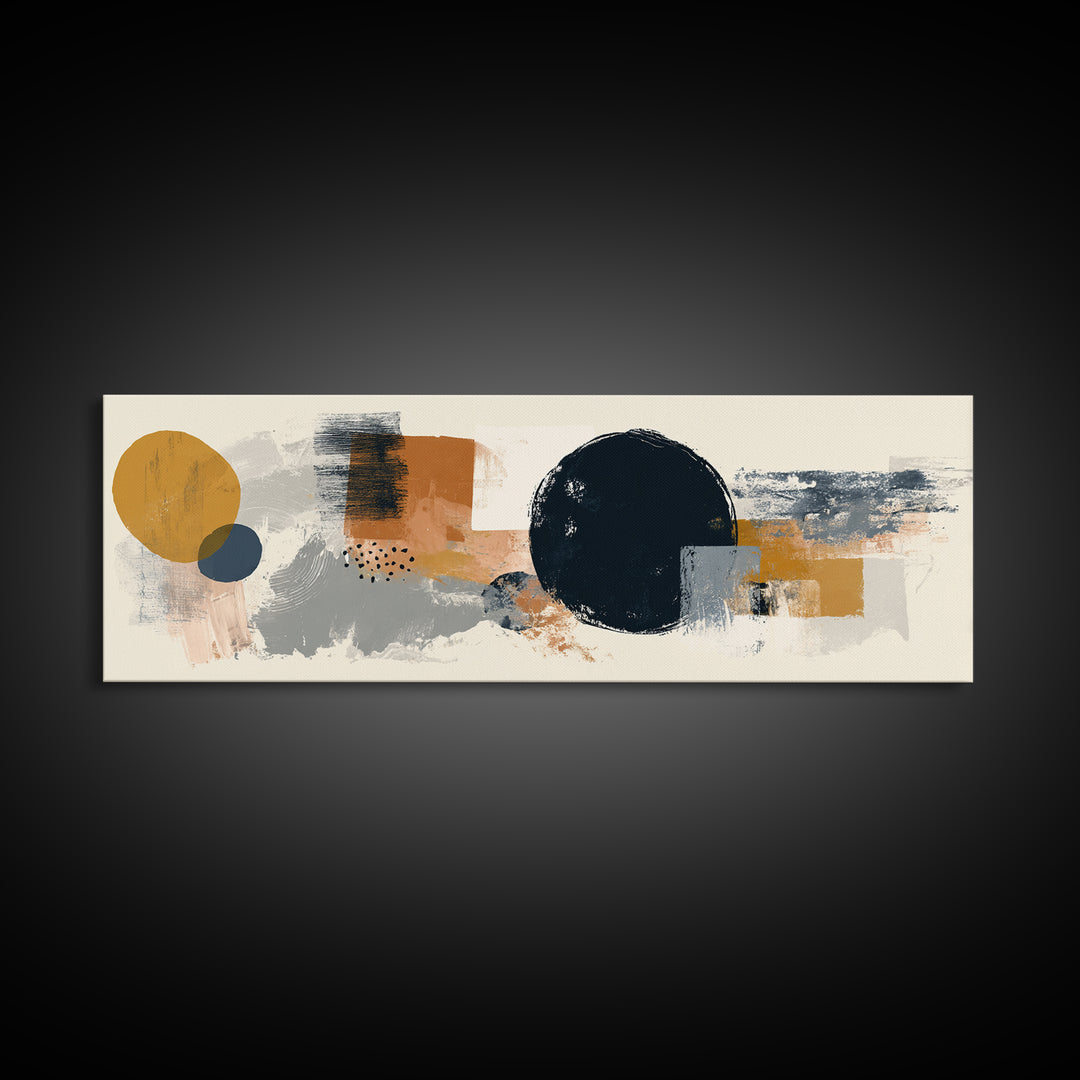 Single Black Circle on Warm Ivory Ground Framed Canvas Print, Minimalist Art, Unique Wall Art, Living Room Decor, Minimal, MIN-3x1-17