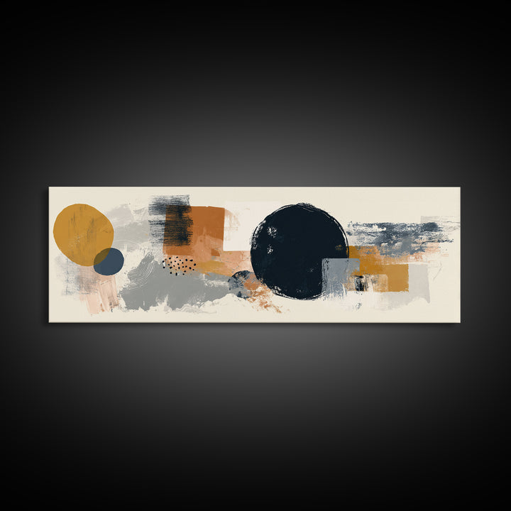Single Black Circle on Warm Ivory Ground Framed Canvas Print, Minimalist Art, Unique Wall Art, Living Room Decor, Minimal, MIN-3x1-17