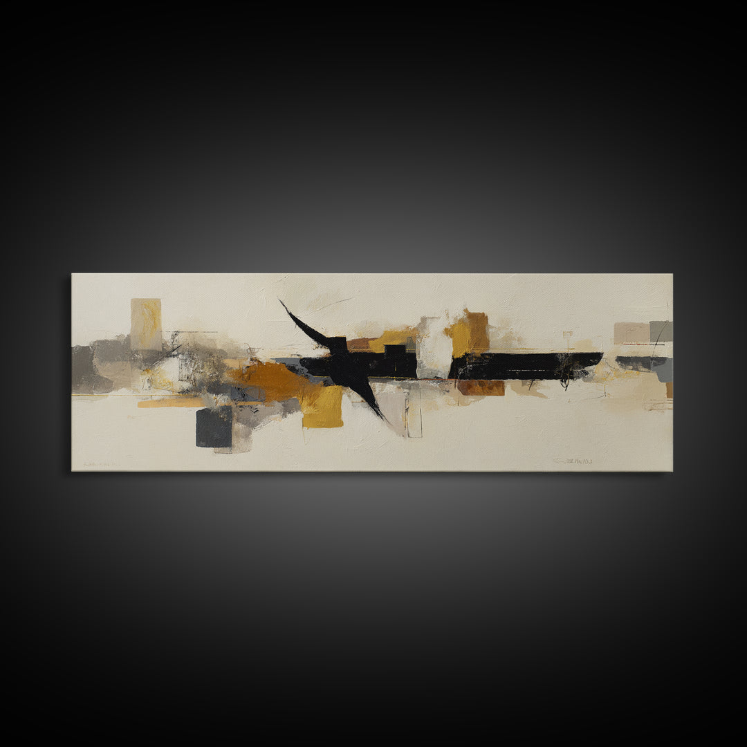 Small Black Bird Crossing White Space Framed Canvas Print, Minimalist Art, Art Prints, Living Room Decor, Oil Painting, Minimal, MIN-3x1-47