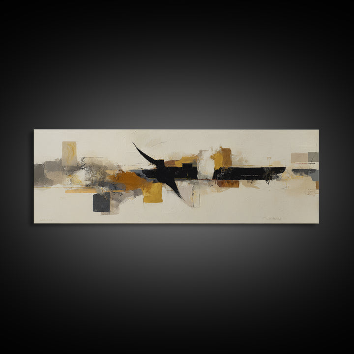 Small Black Bird Crossing White Space Framed Canvas Print, Minimalist Art, Art Prints, Living Room Decor, Oil Painting, Minimal, MIN-3x1-47
