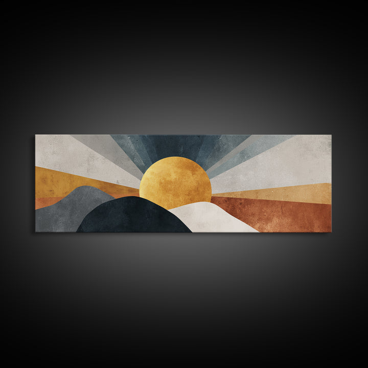 Simple Geometric Sun Framed Canvas Print, Minimalist Art, Statement Artwork, Living Room Decor, Abstract Art, Minimal, MIN-3x1-7