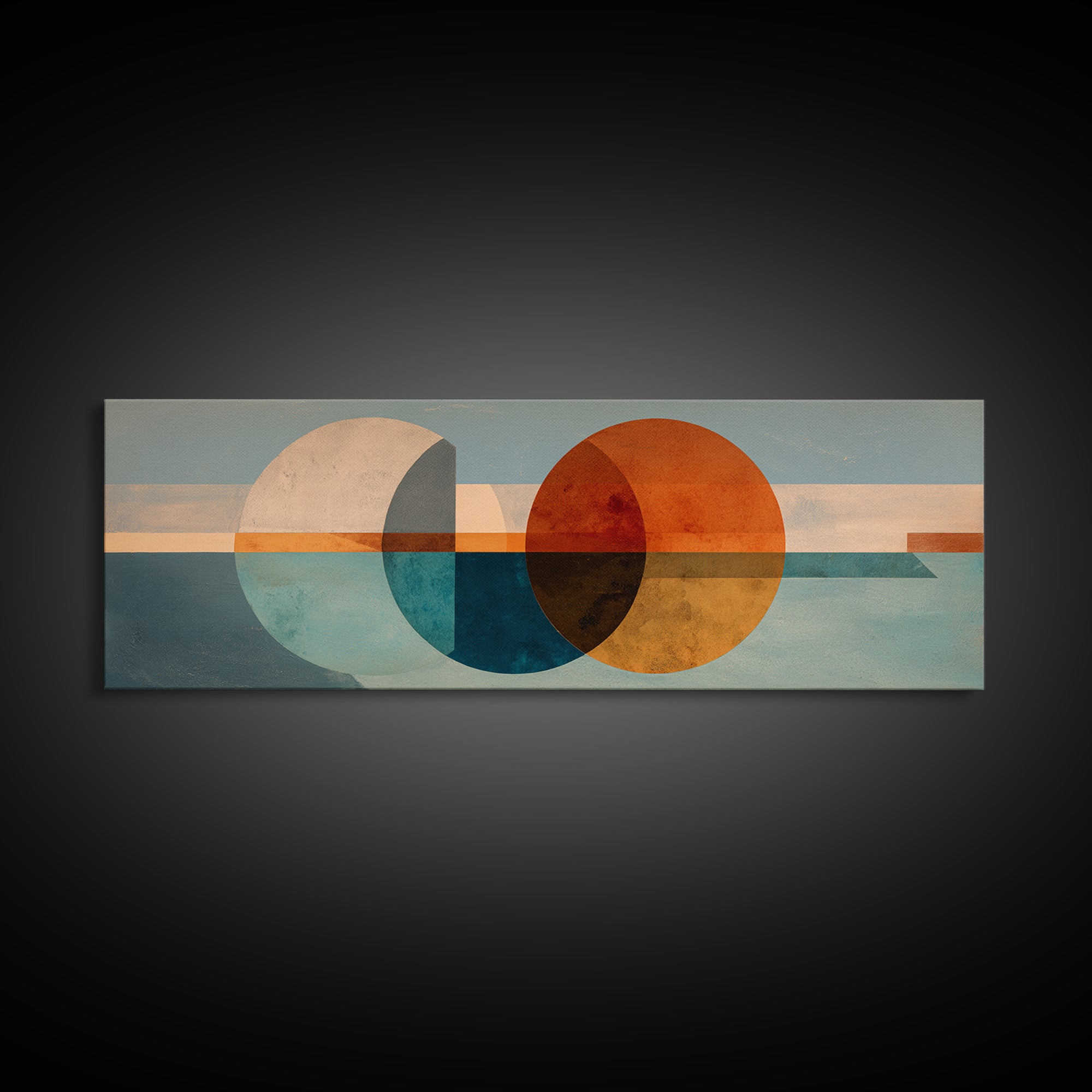 Minimal Moon over a Pale Ocean Framed Canvas Print, Minimalist Art, Neutral Decor, Living Room Decor, Oil Painting, Minimal, MIN-3x1-73