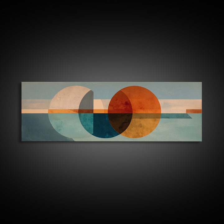 Minimal Moon over a Pale Ocean Framed Canvas Print, Minimalist Art, Neutral Decor, Living Room Decor, Oil Painting, Minimal, MIN-3x1-73