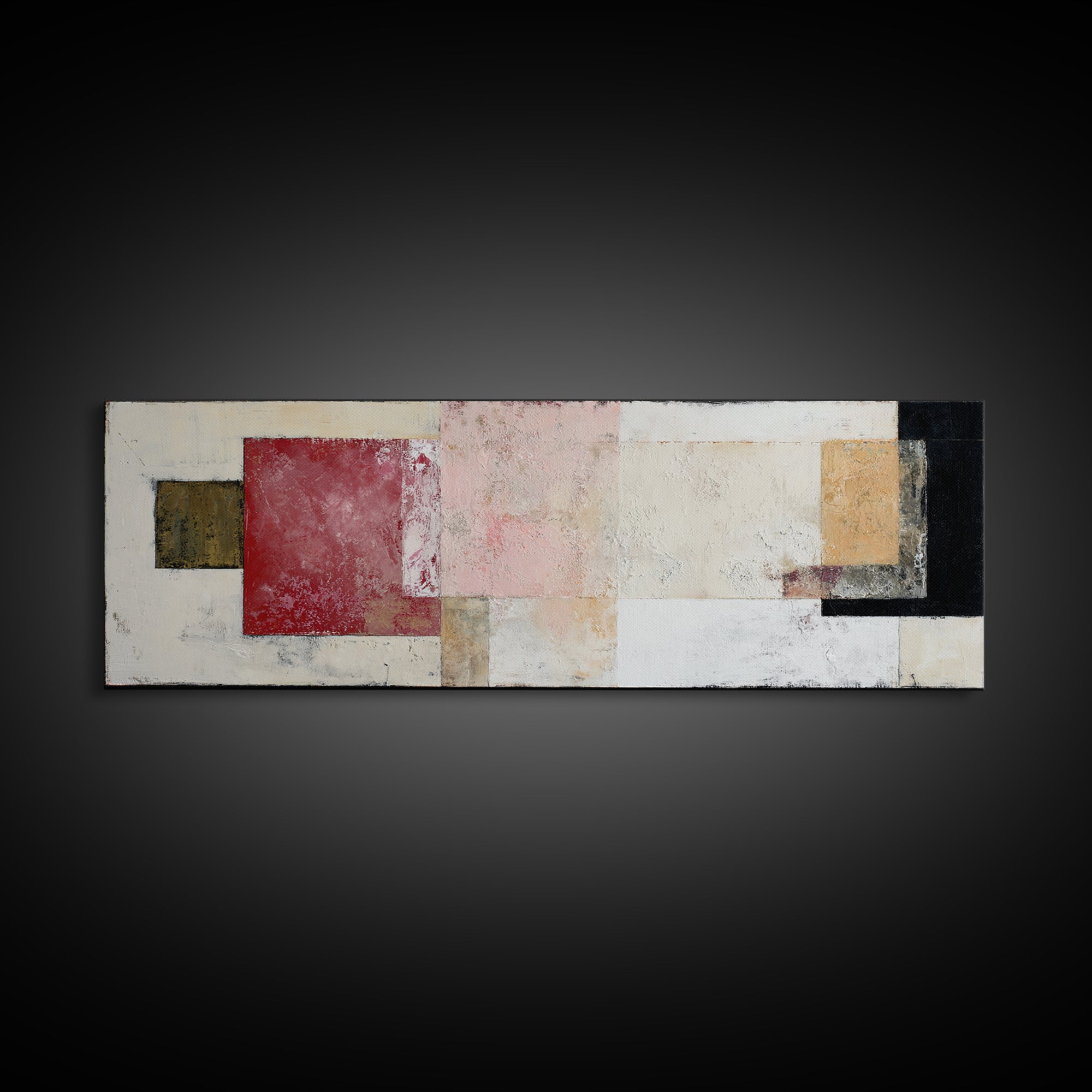 One Red Square Balanced Framed Canvas Print, Minimalist Art, Abstract Wall Art, Living Room Decor, Oil Painting, Minimal, MIN-3x1-74