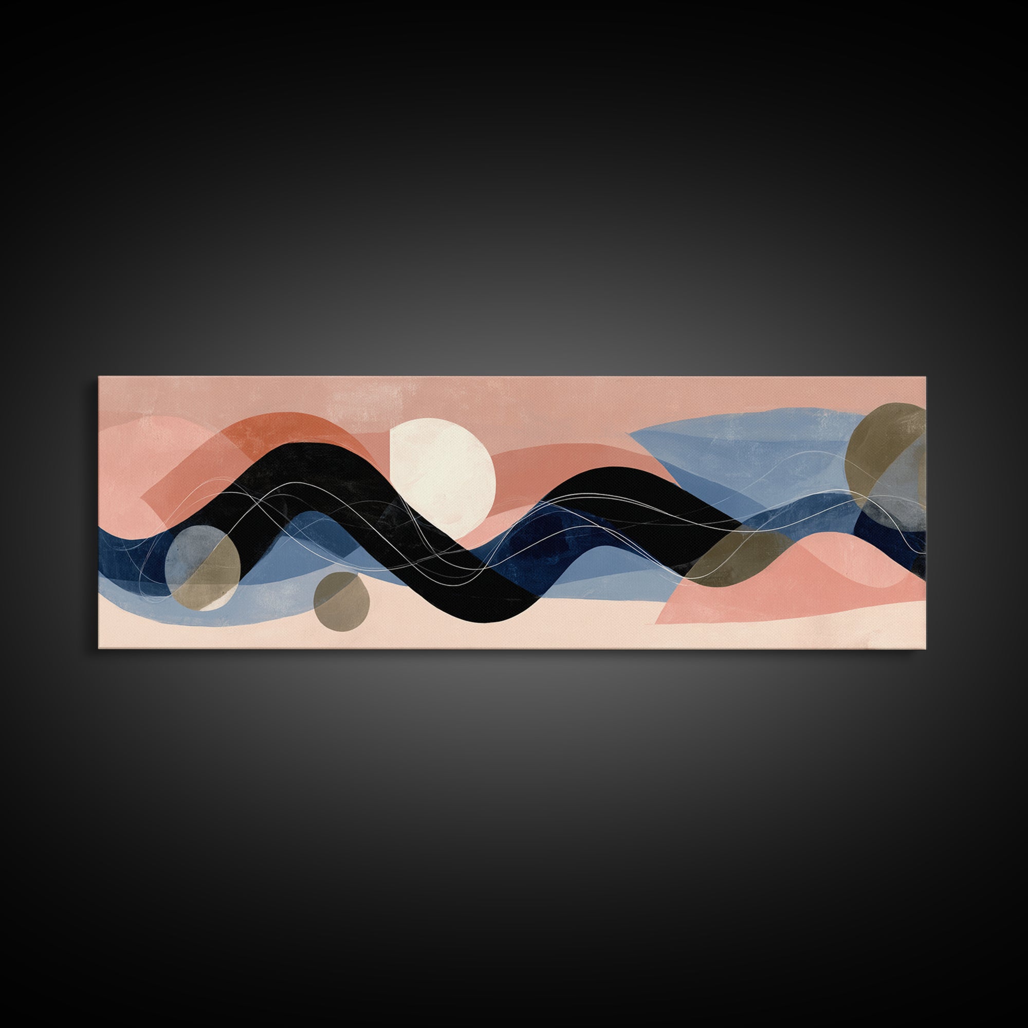 Minimal Abstract Wave Line Framed Canvas Print, Minimalist Art, Abstract Painting, Living Room Decor, Fine Art, Minimal, MIN-3x1-77