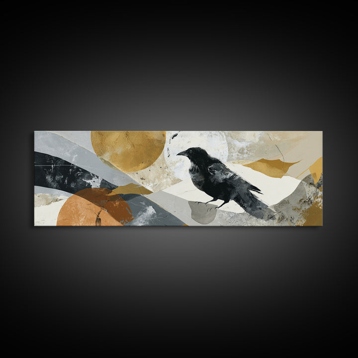 Small Black Bird Crossing White Space Canvas Print, Minimalist Art, Art Prints, Living Room Decor, Oil Painting, Minimal, MIN-3x1-95