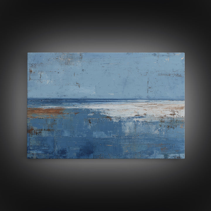 Simple Blue Horizon Framed Canvas Print, Minimalist Art, Black Art, Living Room Decor, Oil Painting, Minimal, MIN-3x2-10