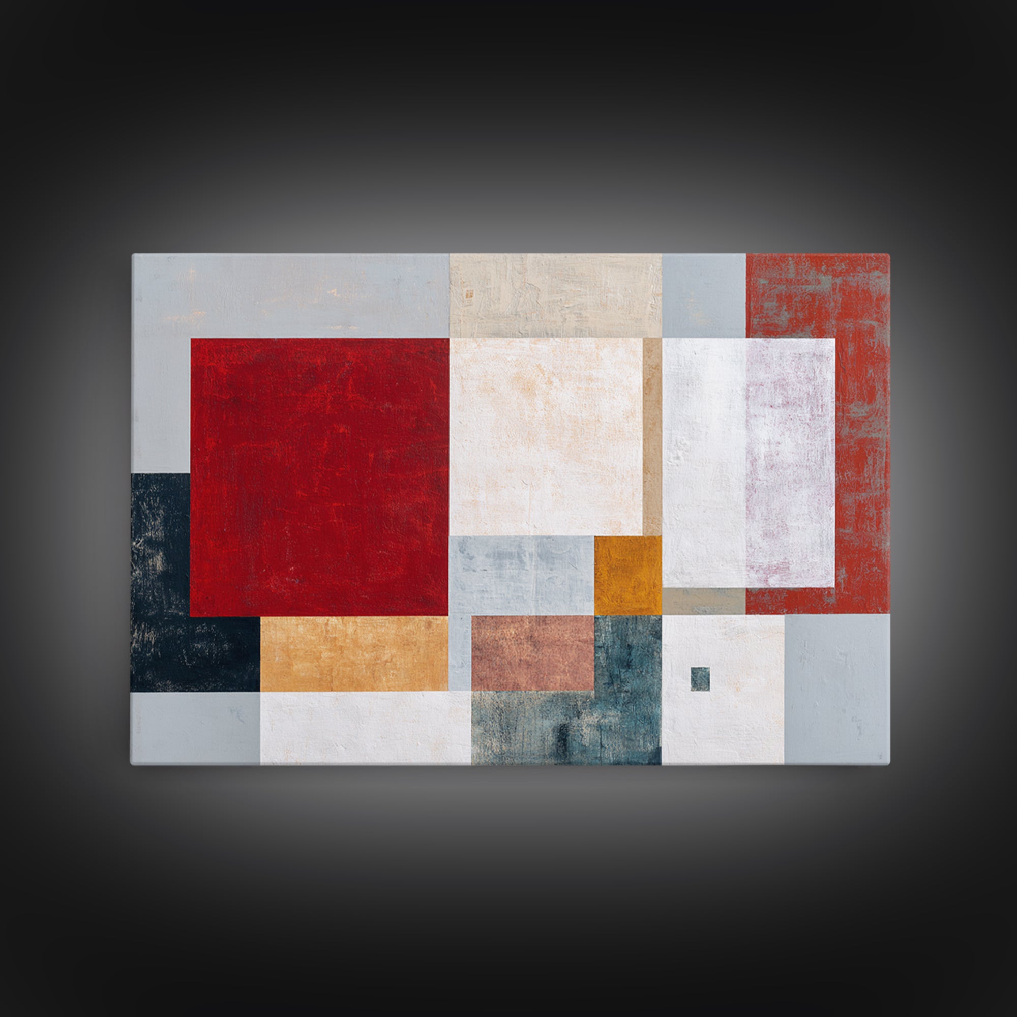 One Red Square Balanced Framed Canvas Print, Minimalist Art, Large Wall Art, Living Room Decor, Minimal, Japanese Wall Art, MIN-3x2-14