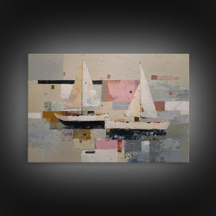 Tiny Sailboat under Open Sky Framed Canvas Print, Minimalist Art, Movie Poster, Living Room Decor, Fine Art, Minimal, MIN-3x2-18