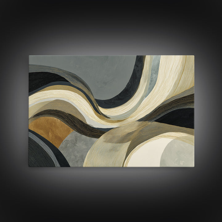 Single Gold Line Curve on Charcoal Framed Canvas Print, Minimalist Art, Gallery Decor, Living Room Decor, Fine Art, Minimal, MIN-3x2-45