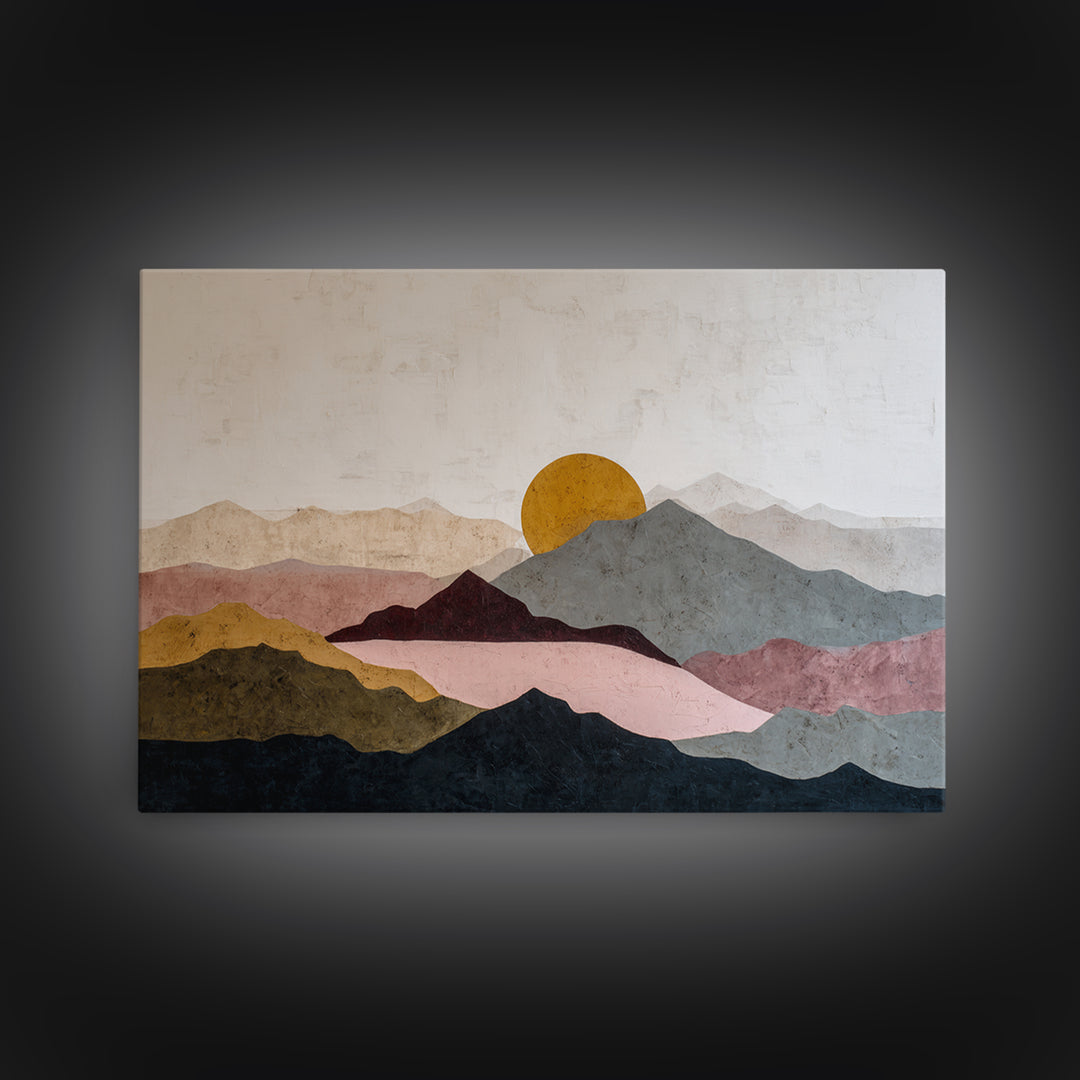 Thin Line Mountain Framed Canvas Print, Minimalist Art, Abstract Art, Living Room Decor, Fine Art, Minimal, Modern Art, MIN-3x2-6