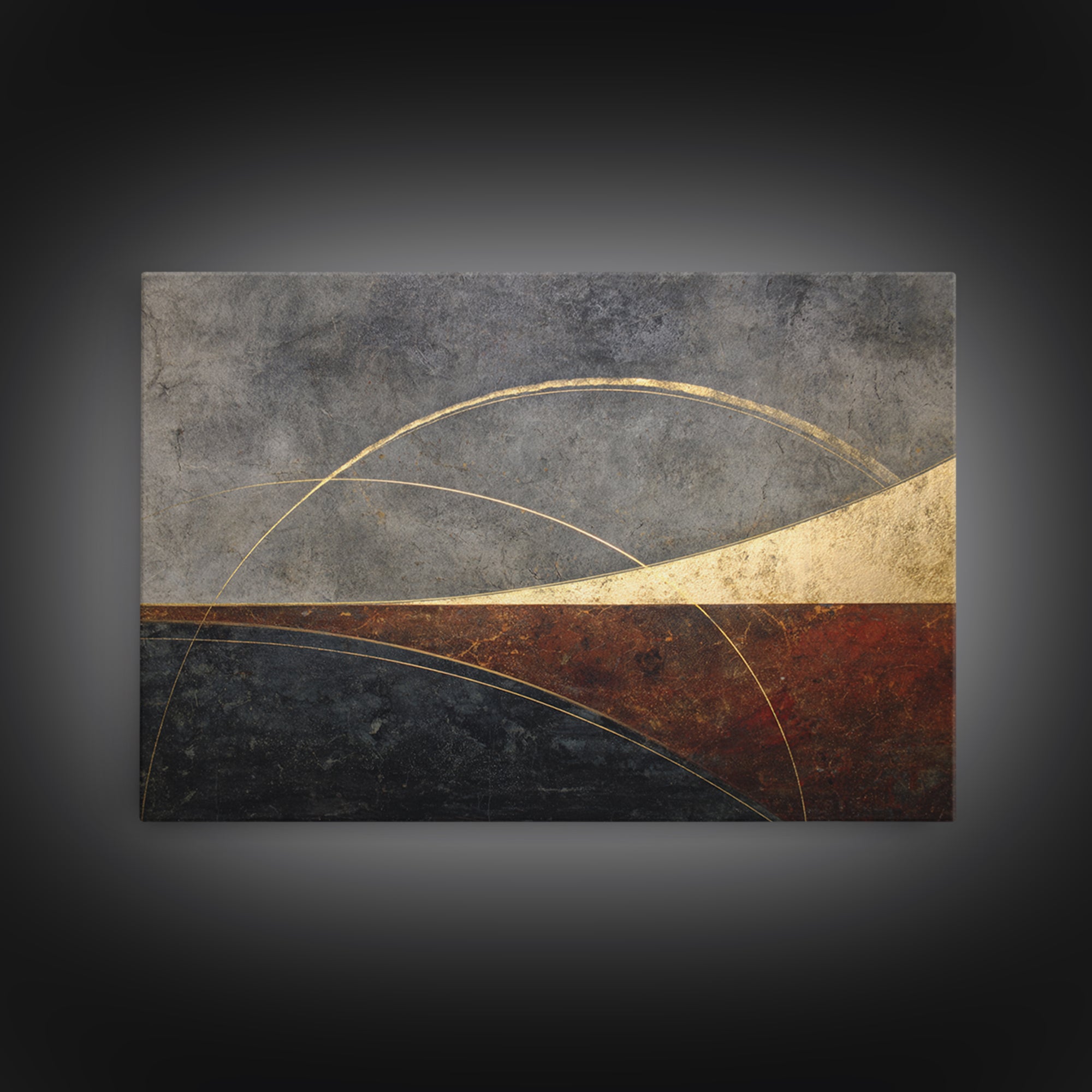 Single Gold Line Curve on Charcoal Framed Canvas Print, Minimalist Art, Gallery Decor, Living Room Decor, Fine Art, Minimal, MIN-3x2-69
