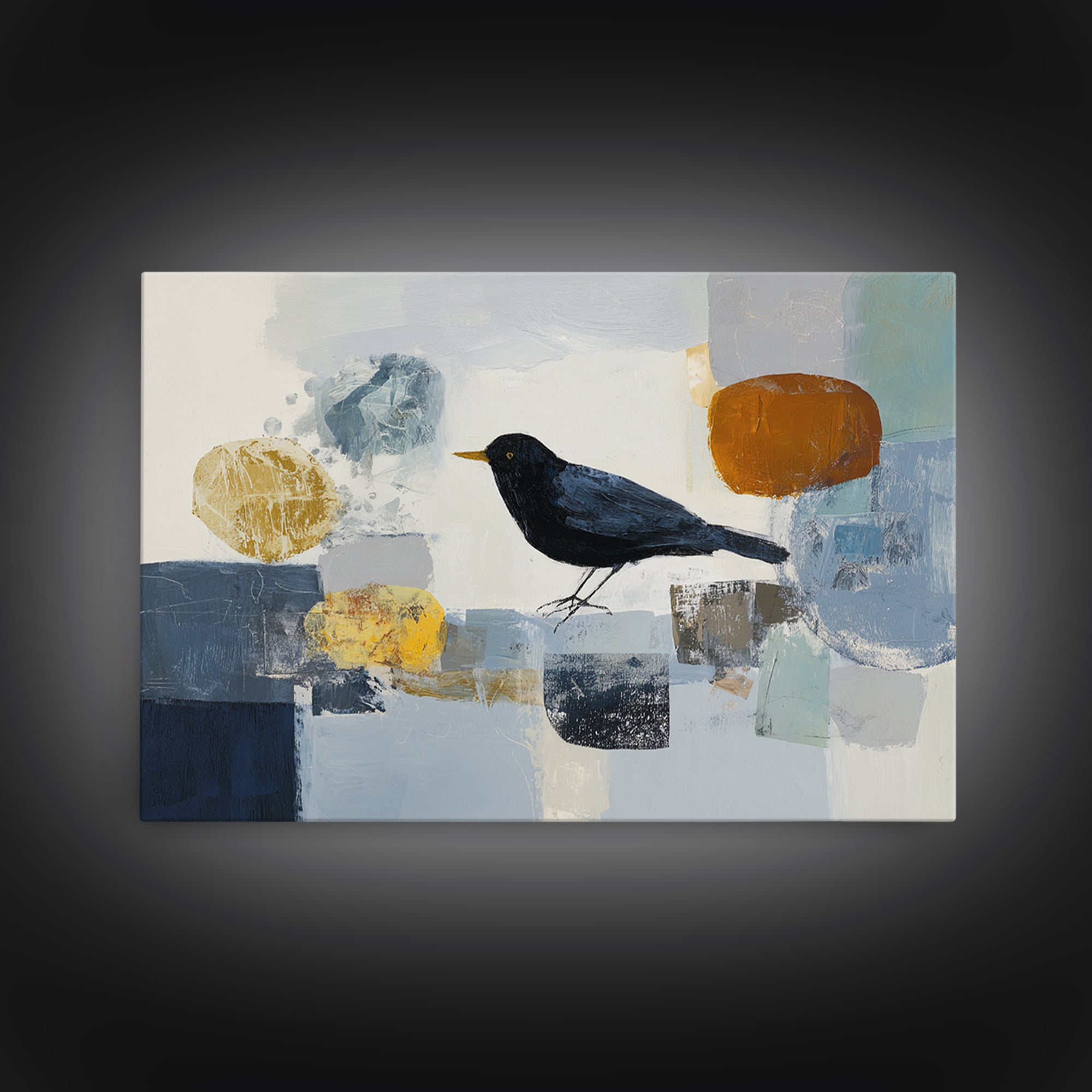 Small Black Bird Crossing White Space Canvas Print, Minimalist Art, Large Wall Art, Living Room Decor, Fine Art, Minimal, MIN-3x2-83