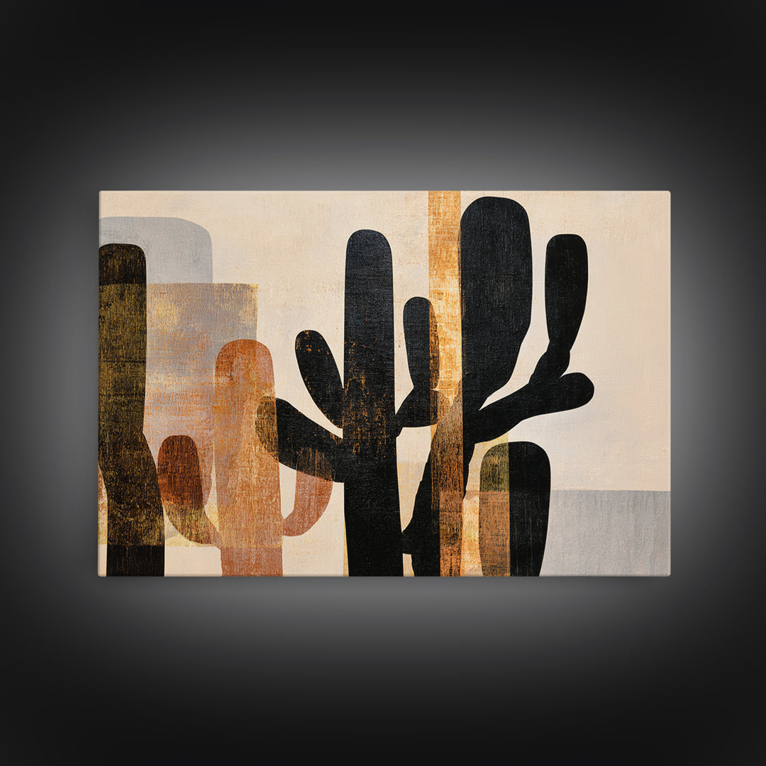 Black and White Cactus Silhouette Framed Canvas Print, Minimalist Art, Minimalist, Living Room Decor, Fine Art, Minimal, MIN-3x2-96
