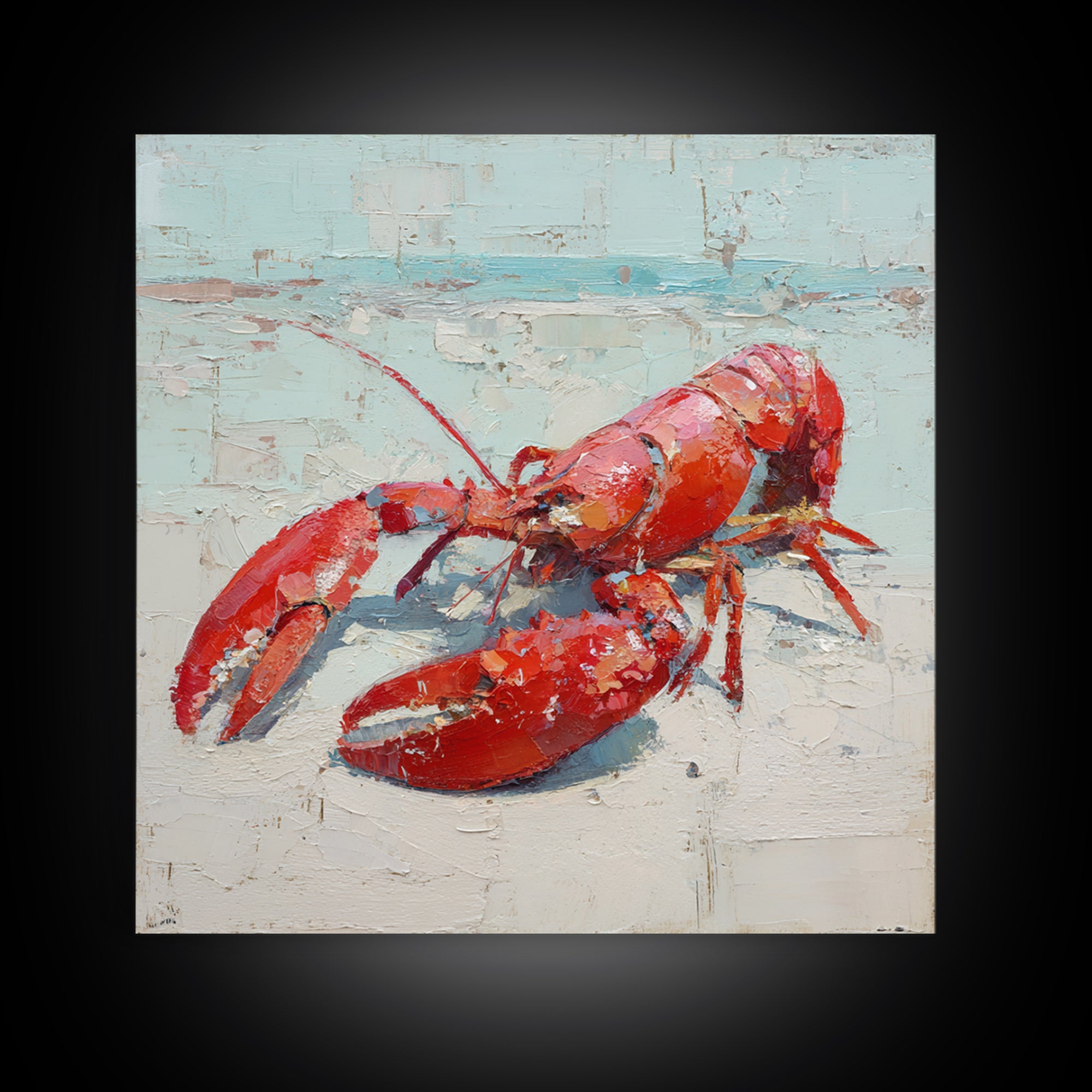 Lobster in Bold Coastal Red Palette Canvas Print, Marine Life Art, Coastal Wall Decor, Living Room Decor, Oil Painting, Marine, MLA-1x1-15