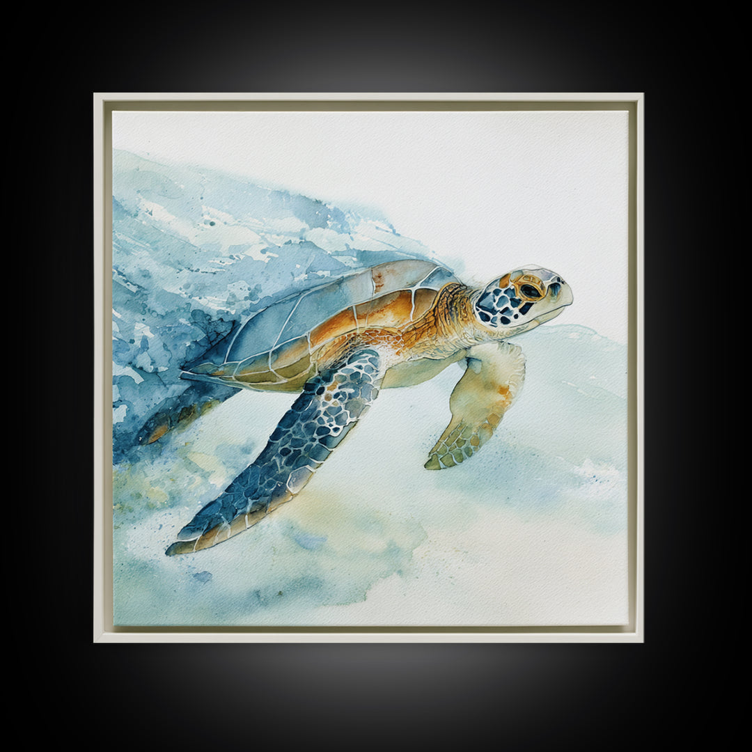 Sea Turtle Gliding Through Clear Blue Water Canvas Print, Marine Life Art, Coastal Home Decor, Living Room Decor, Marine, MLA-1x1-25