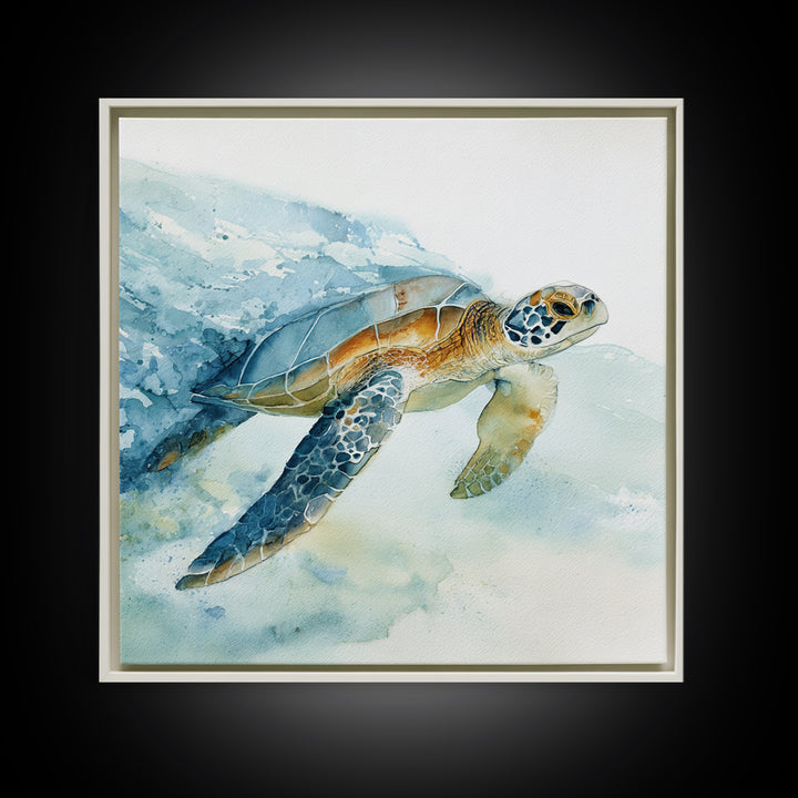 Sea Turtle Gliding Through Clear Blue Water Canvas Print, Marine Life Art, Coastal Home Decor, Living Room Decor, Marine, MLA-1x1-25
