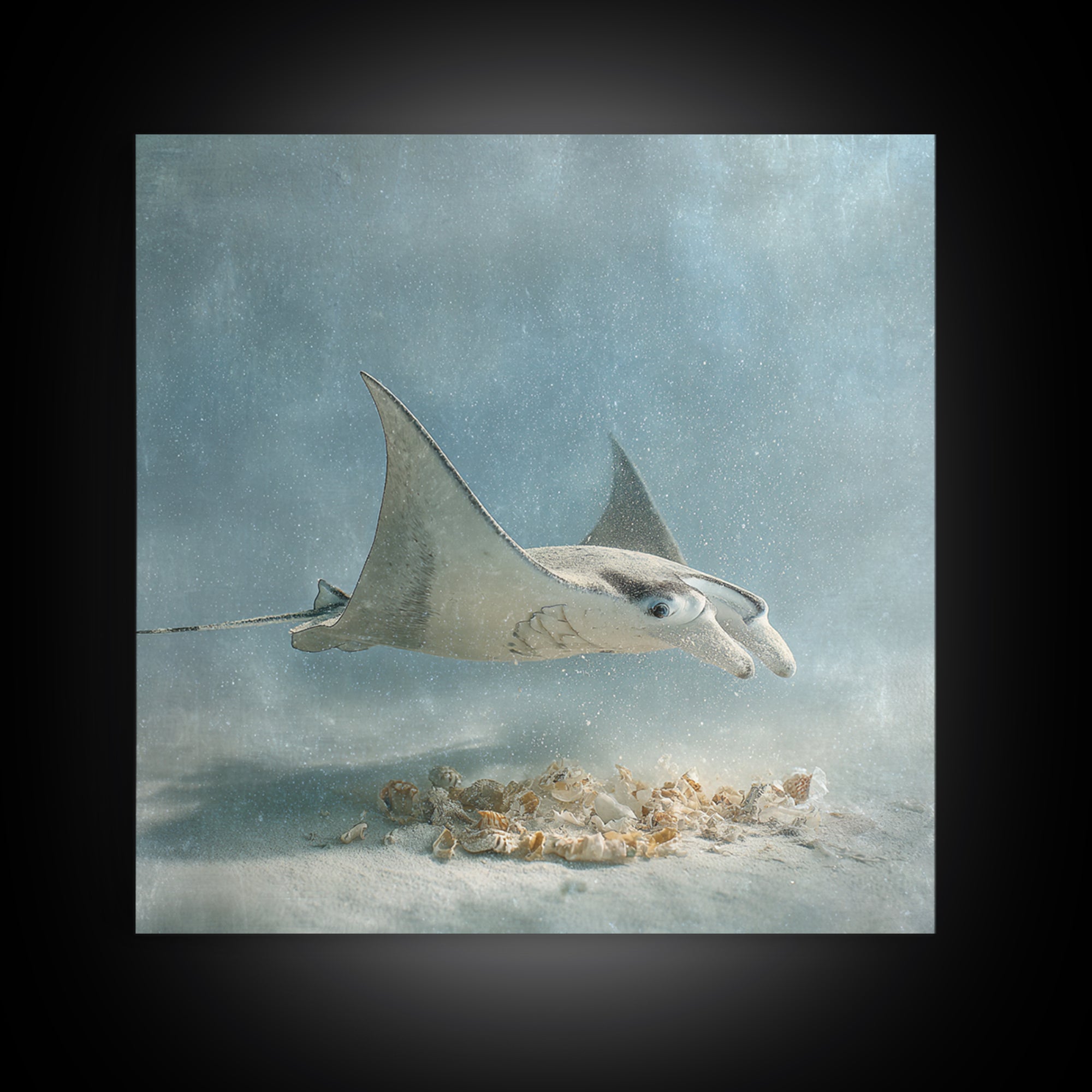 Manta Ray Flying Through Underwater Light Framed Canvas Print, Marine Life Art, Ocean Prints, Living Room Decor, Marine, MLA-1x1-38