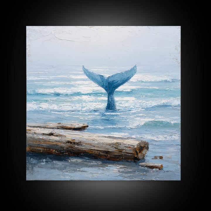 Whale Tail Rising from Misty Ocean Canvas Print, Marine Life Art, Kids Room Art, Living Room Decor, Fine Art, Marine, MLA-1x1-50