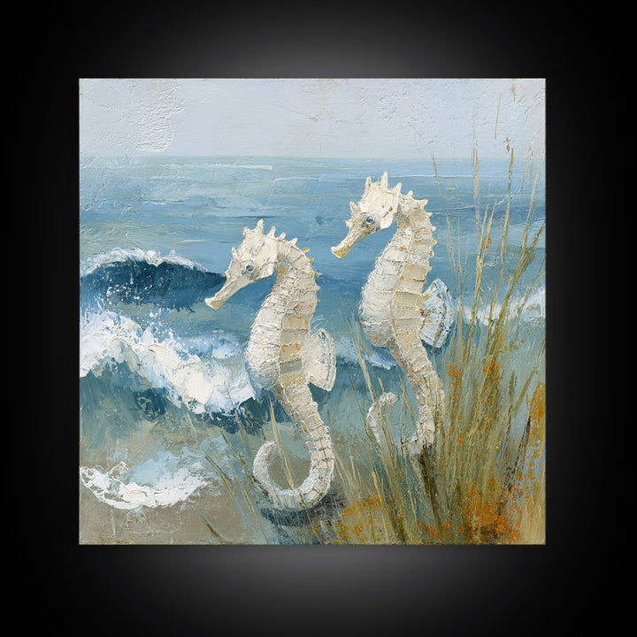 Seahorse Pair Among Sea Grass Framed Canvas Print, Marine Life Art, Nautical Art, Living Room Decor, Fine Art, Marine, MLA-1x1-53