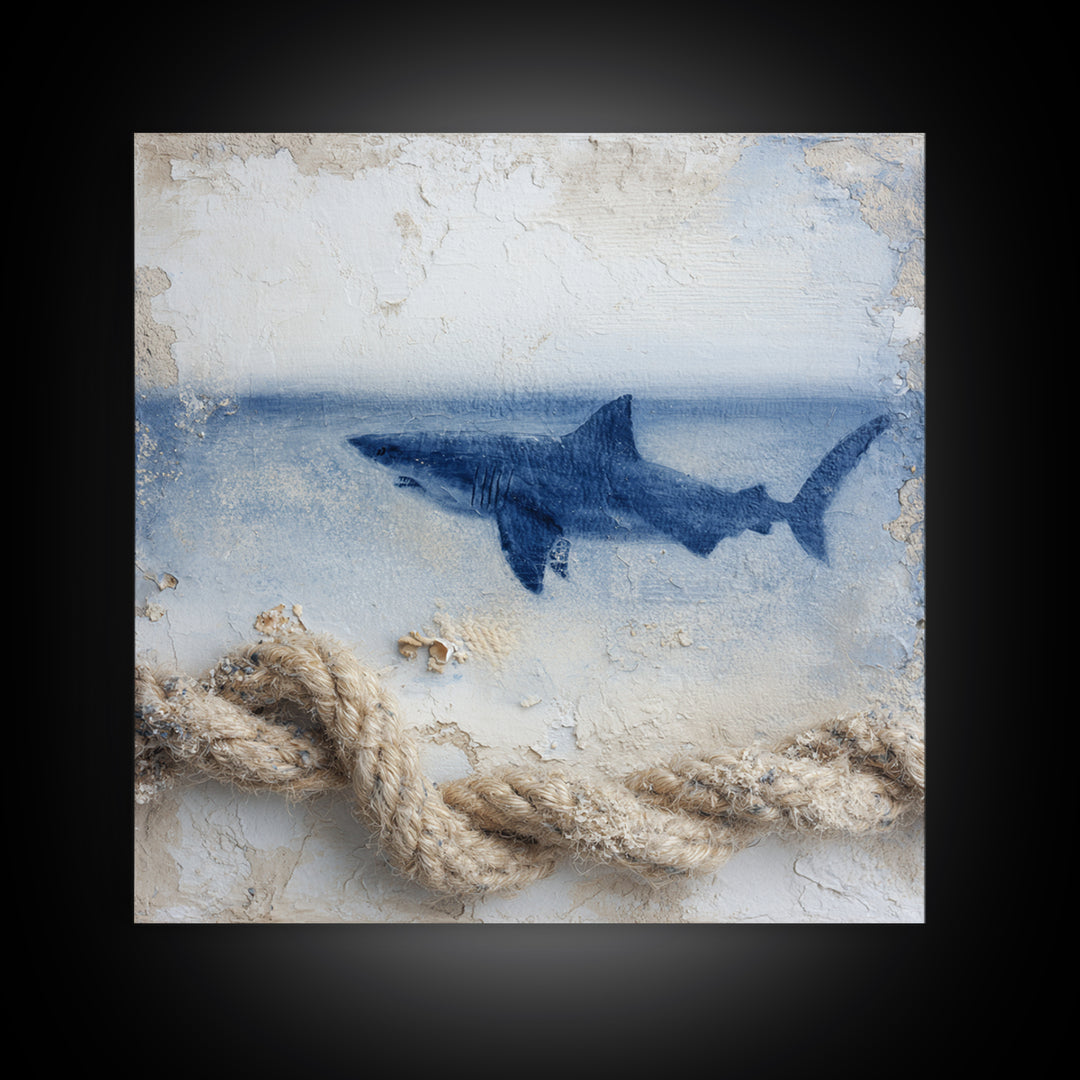 Shark Silhouette in Deep Blue Light Canvas Print, Marine Life Art, Fish Wall Art, Living Room Decor, Fine Art, Marine, MLA-1x1-60