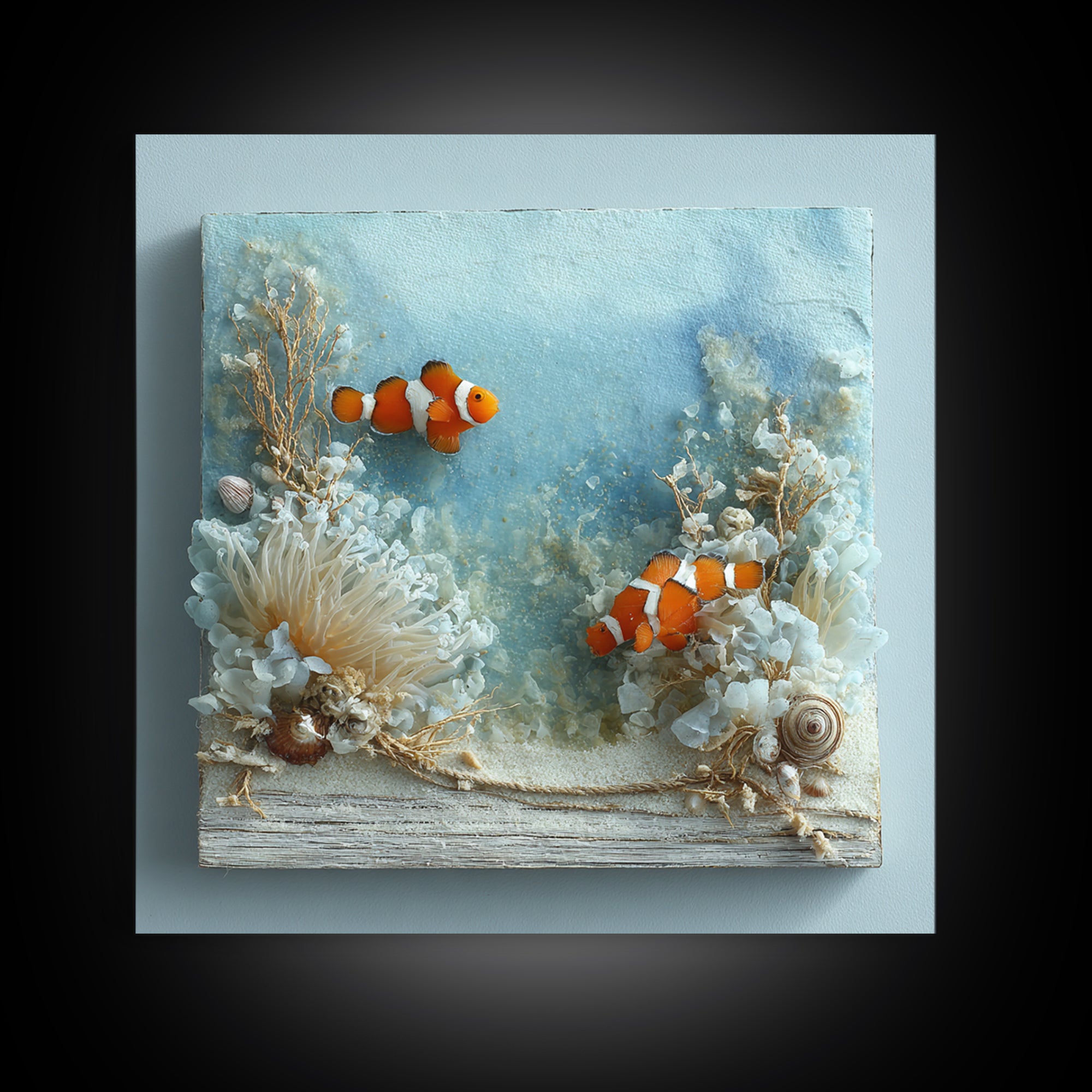 Clownfish Around Anemone Tentacles Framed Canvas Print, Marine Life Art, Nautical Art, Living Room Decor, Fine Art, Marine, MLA-1x1-68