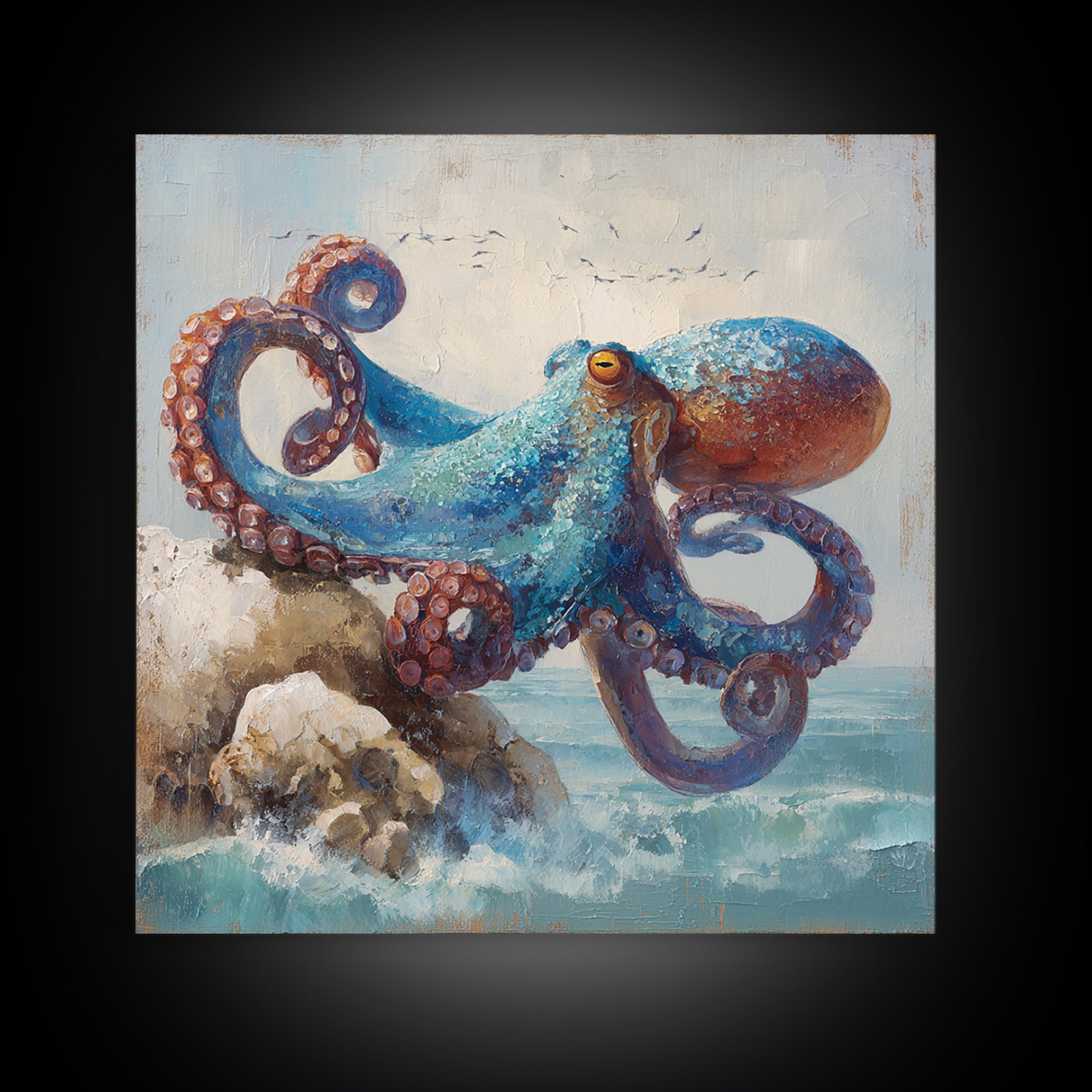 Octopus Curling Around Coral Canvas Print, Marine Life Art, Handmade Art, Living Room Decor, Fine Art, Marine, MLA-1x1-75