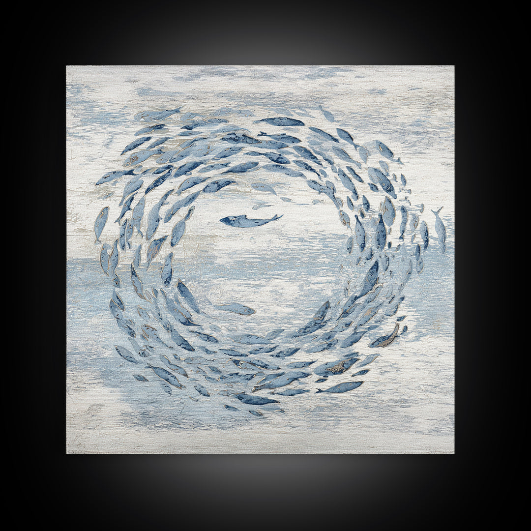 School of Fish Forming a Silver Spiral Canvas Print, Marine Life Art, Modern, Living Room Decor, Marine, Statement Artwork, MLA-1x1-76