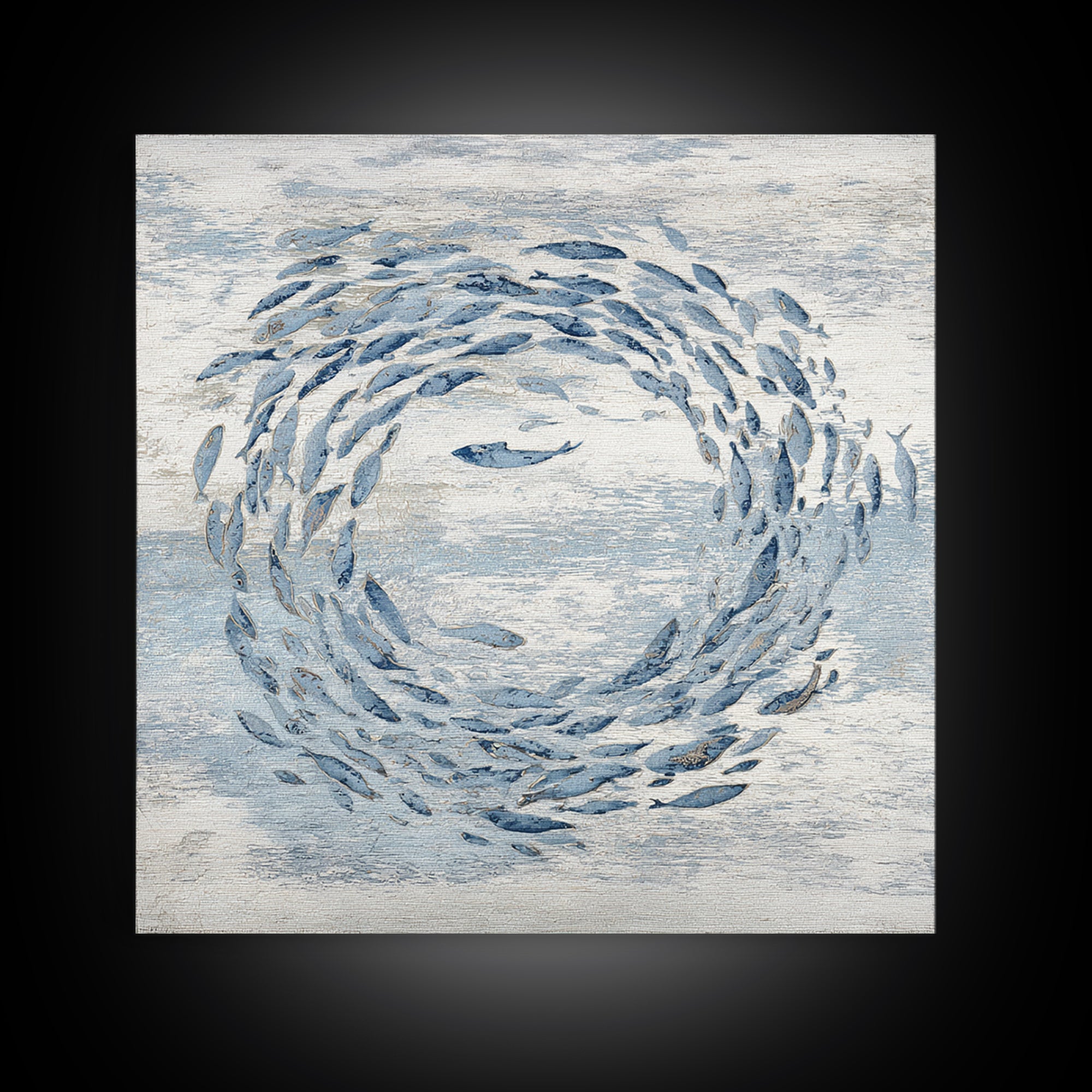 School of Fish Forming a Silver Spiral Canvas Print, Marine Life Art, Modern, Living Room Decor, Marine, Statement Artwork, MLA-1x1-76