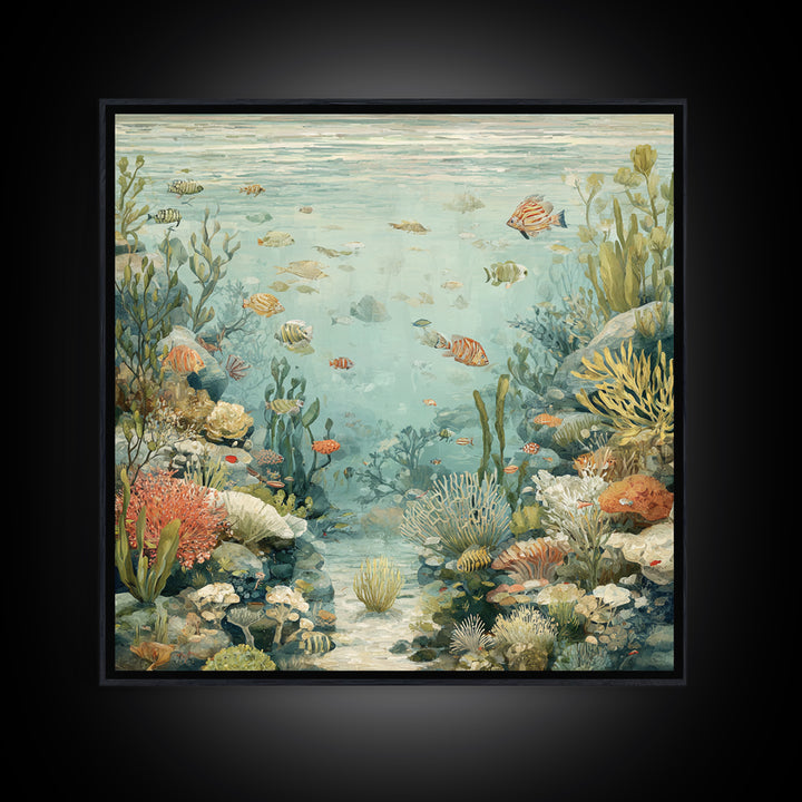 Coral Reef Panorama Canvas Print, Marine Life Art, Handmade Art, Living Room Decor, Fine Art, Marine, Textured Painting, MLA-1x1-81