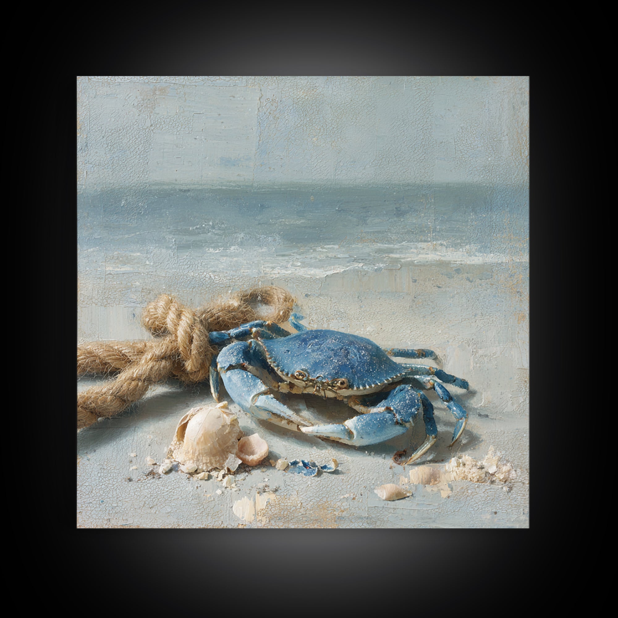 Blue Crab with Painterly Shell Texture Canvas Print, Marine Life Art, Modern, Living Room Decor, Oil Painting, Marine, MLA-1x1-82