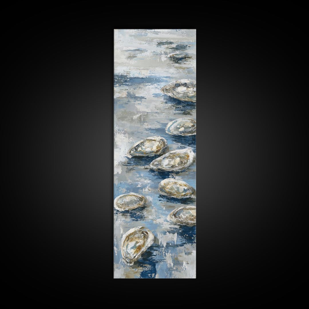 Oyster Shells with Pearly Highlights Canvas Print, Marine Life Art, Surf Poster, Living Room Decor, Fine Art, Marine, MLA-1x3-10