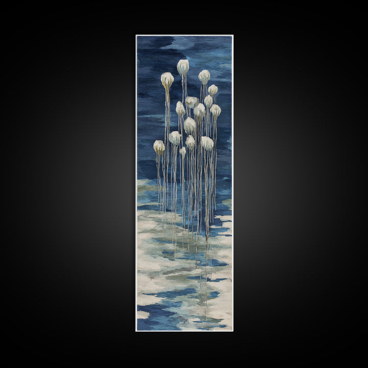 Jellyfish Floating in Luminous Dark Water Canvas Print, Marine Life Art, Fish Art, Living Room Decor, Fine Art, Marine, MLA-1x3-42