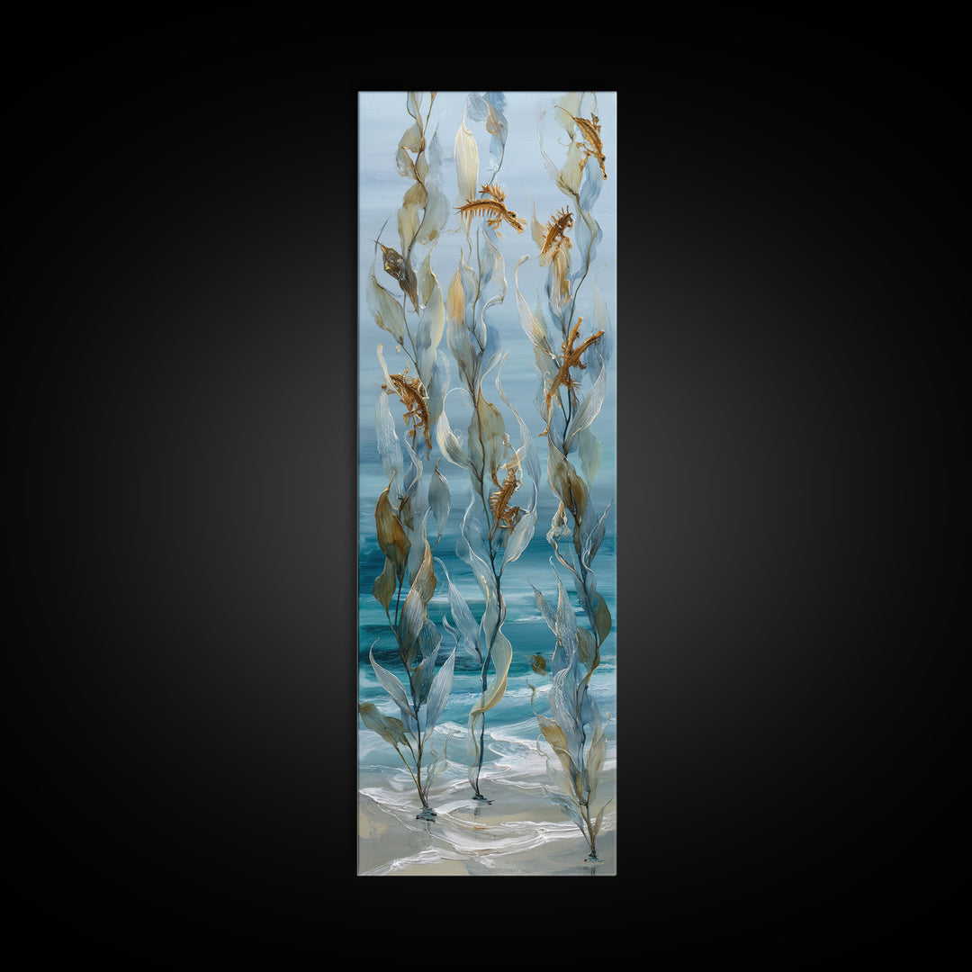 Sea Dragon Drifting Among Kelp Framed Canvas Print, Marine Life Art, Ocean Prints, Living Room Decor, Fine Art, Marine, MLA-1x3-53