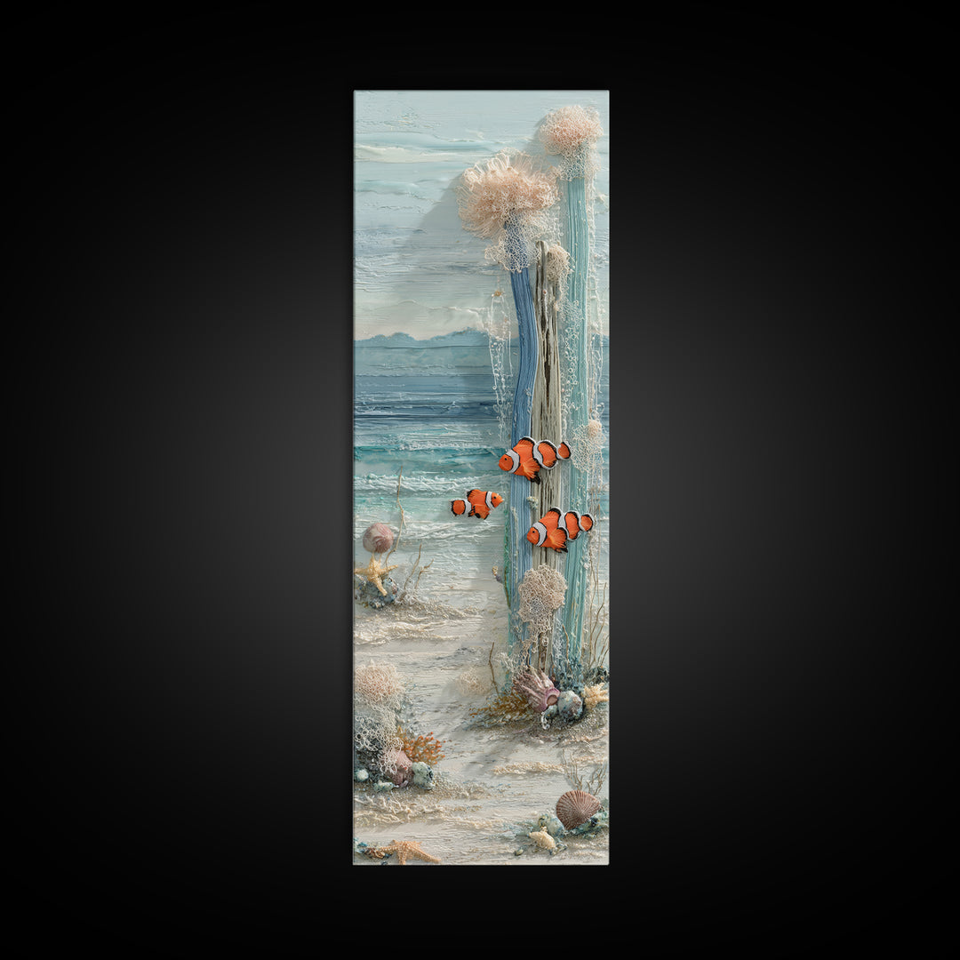 Clownfish Around Anemone Tentacles Canvas Print, Marine Life Art, Statement Artwork, Living Room Decor, Fine Art, Marine, MLA-1x3-56
